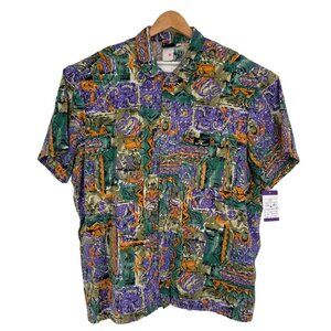 Vintage Hobie Button Front Camp Shirt Mens 1X 80s Surfer Hawaiian Collared USA